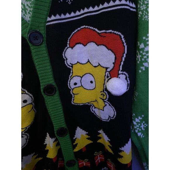 Bart Simpson Santa Ugly Christmas Sweater Men's Medium M Cardigan Green Red - Picture 6 of 10